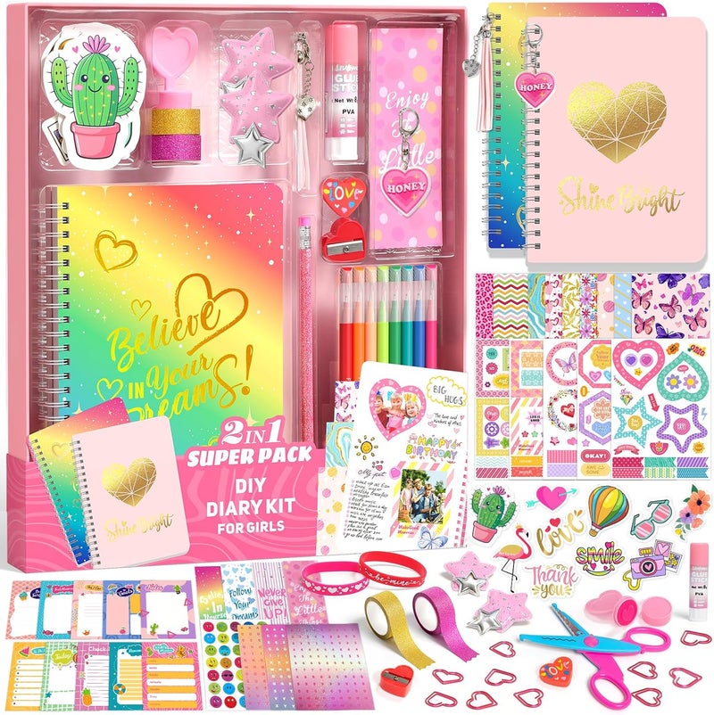 Axirata 2-Pack DIY Journal Kit for Girls, Journal Set for Tween & Teen Girl 6-8-14 Year Old, Scrapbook & Diary Supplies Toy Set, Art & Crafts Stationery Kit Birthday Christmas Ideal Gift for Girls - Image 1